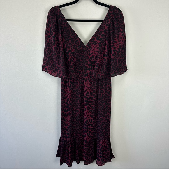 plus size black bodycon dress Wine | Round Neck Pleated Abstract Leopard Dress main image 1